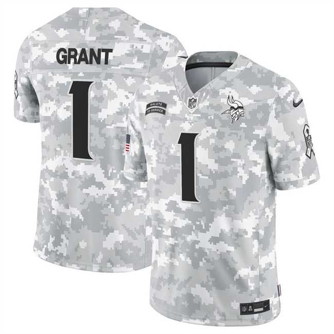 Mens Minnesota Vikings #1 Bud Grant 2024 F.U.S.E Arctic Camo Salute To Service Limited Stitched Jersey Dyin->minnesota vikings->NFL Jersey